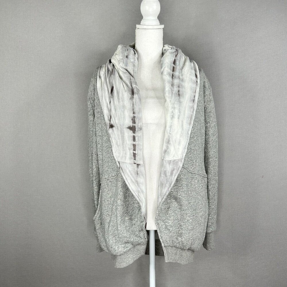 Without Walls Womens Sweater Small‎ Gray Reversible Cardigan Jacket Tie-Dye Hood